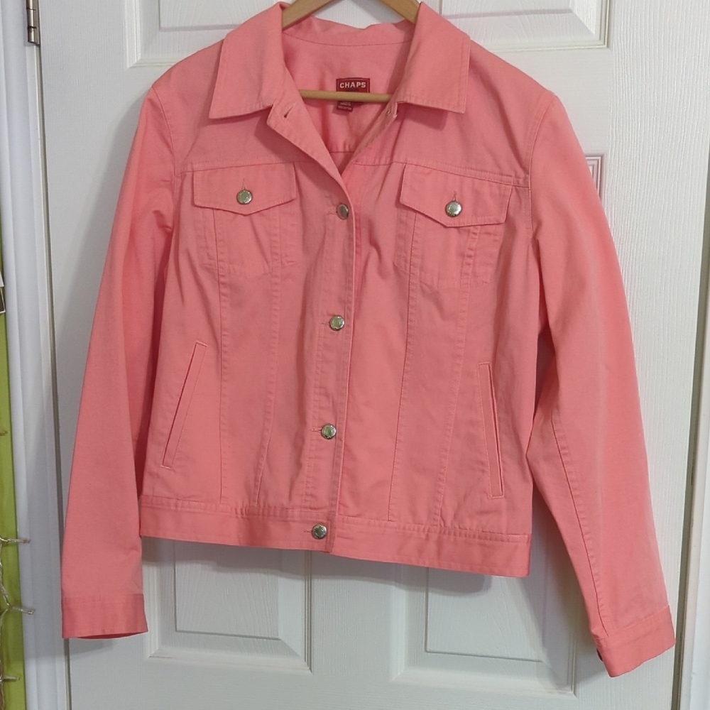 Chaps Size Large 100% Cotton Pink Jean Jacket Like New
